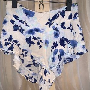 White and blue floral cheeky flow shorts